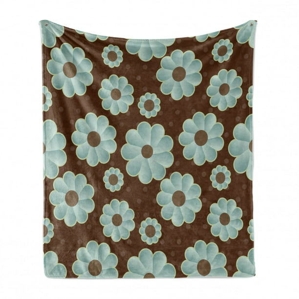 Retro Daisy Pattern with Polka Dot Background Abstract Design Cozy Plush for Indoor and Outdoor Use Brown Pale Seafoam Umber 60 x 80 Ambesonne Brown and Blue Soft Flannel Fleece Throw Blanket 